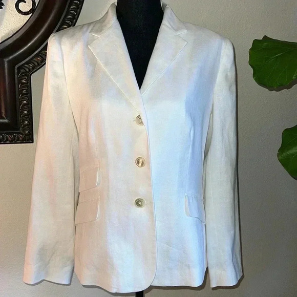 Ralph Lauren Women’s White 100% Linen Single Breasted Blazer Coat Jacket Size 10 - Picture 13 of 16